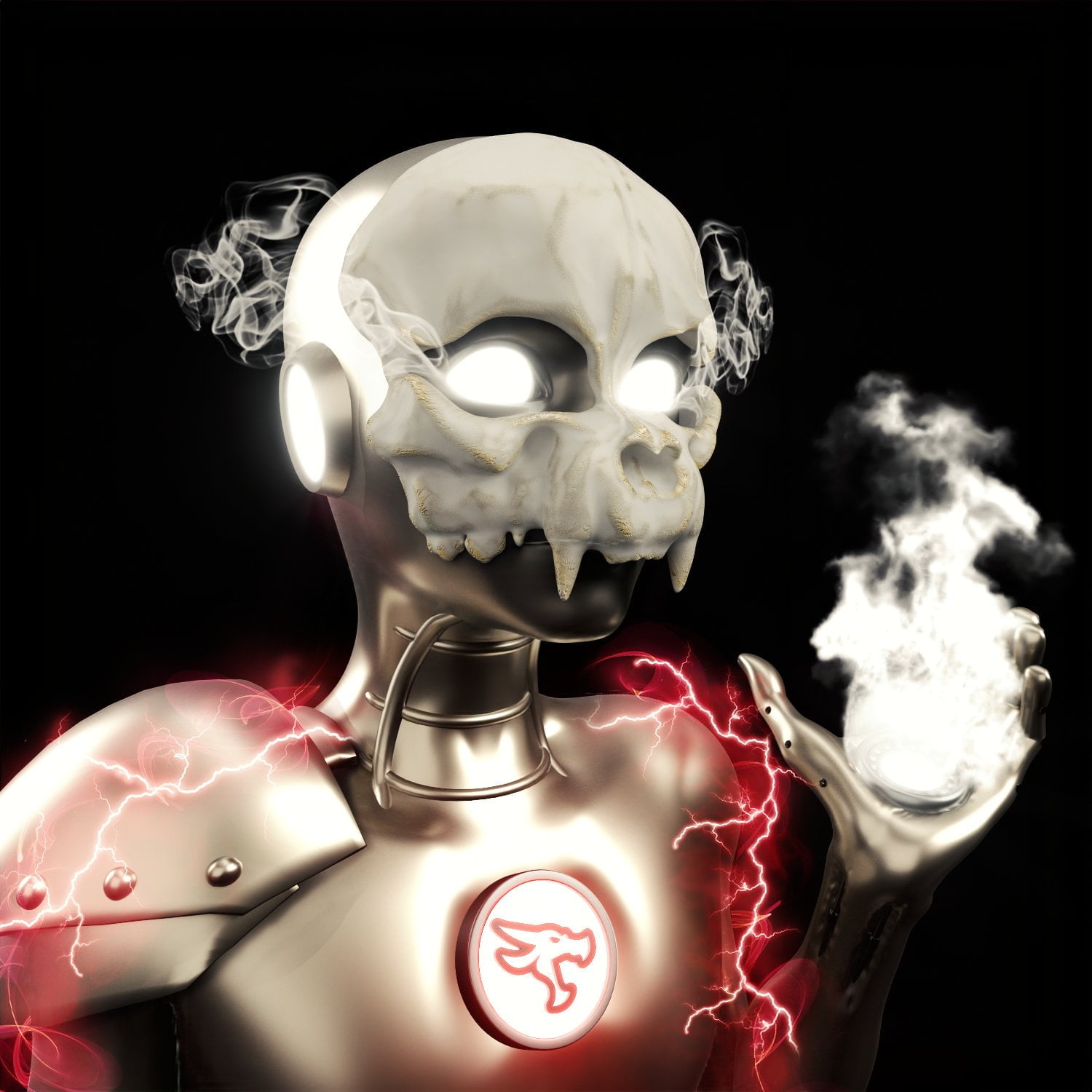 3D NFT artwork of the Element4l Robot wearing a skull