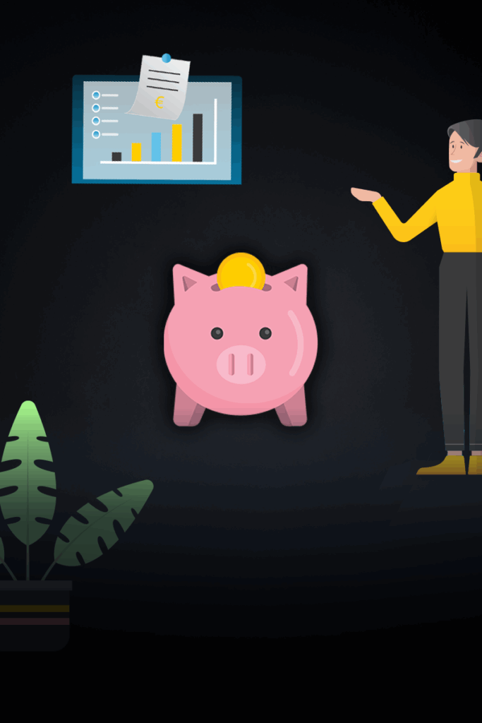 Illustrated financial growth concept with piggy bank, charts, and business insights for Get Big