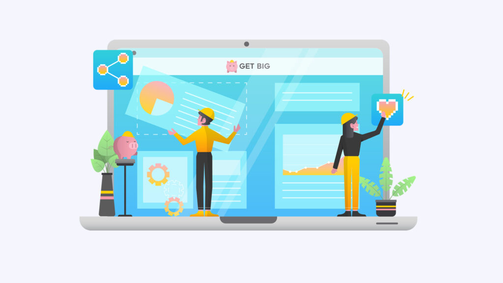Illustration showing web design and user experience development for Get Big, visualizing website structure, performance